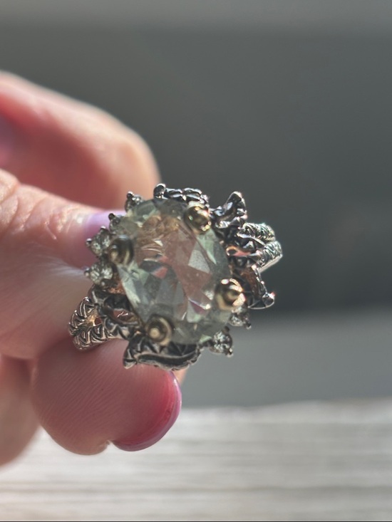 Barbara Bixby Jewelry - Barbara Bixby 925 Silver and 18k Ring with Pale Green Gemstone and Czs
